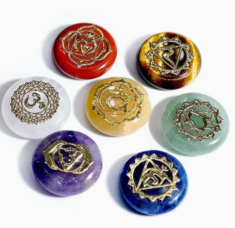 Chakra Small Circle Set with Engraved Symbols - 7 pieces
