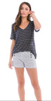 Lurex Stripe Pocket V Neck T