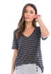 Lurex Stripe Pocket V Neck T