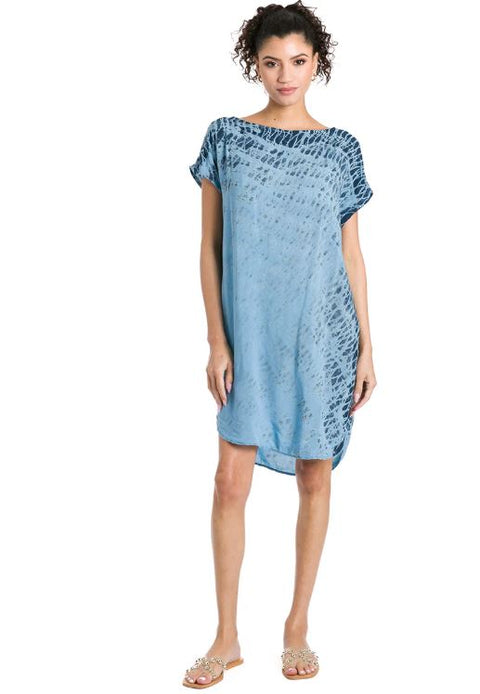 Short Sleeve Shirttail Tunic/Dress with Butterfly Wash Tie Dye